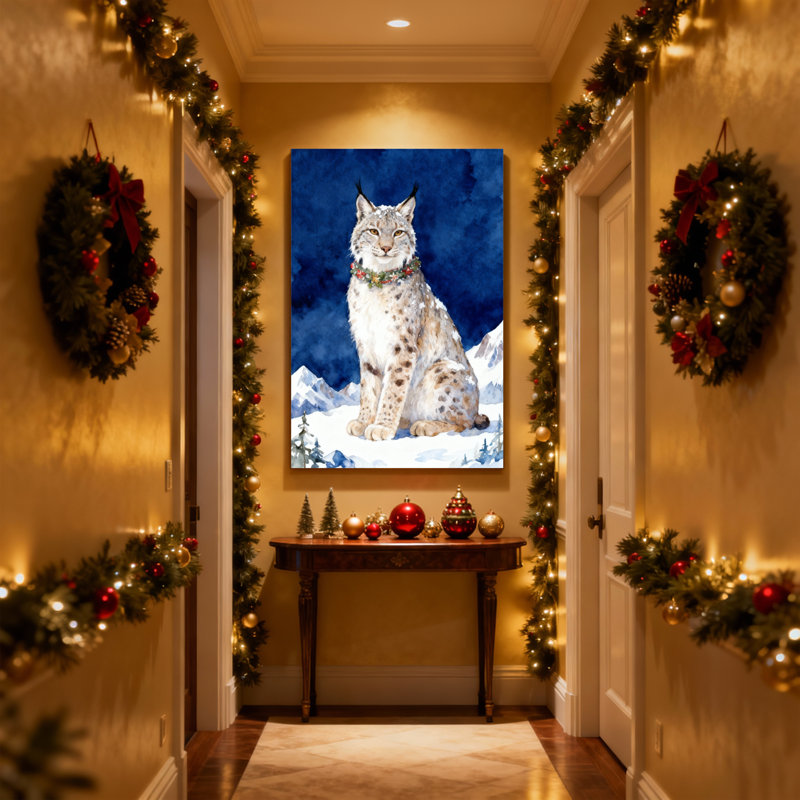 Ensemble de 3 impressions sur toile, léopard des neiges avec guirlande de Noël, H 18 po x l 12 po