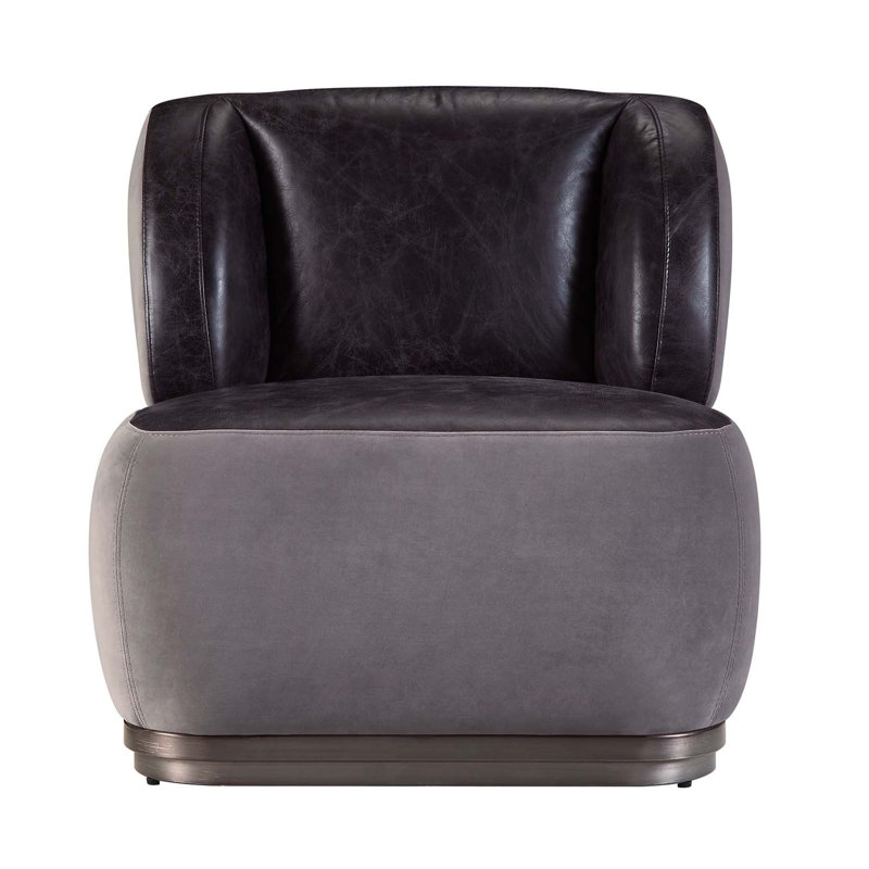 Fauteuil d'appoint Decapree, cuir fleur ardoise antique et velours gris