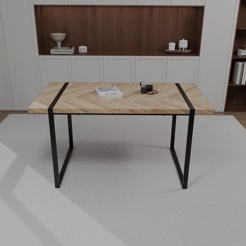 Bureau moderne et minimaliste en bois aggloméré, pieds en métal noir, table de salle à manger de petite taille, bureau d'ordinateur, bureau