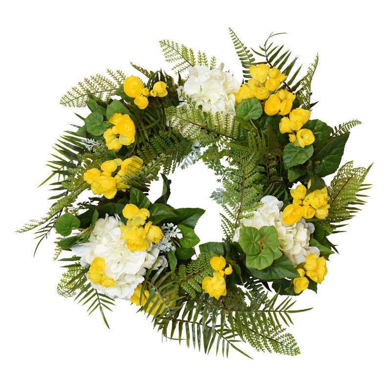 Fern Wreath Adorned With Hydrangeas And Begonias