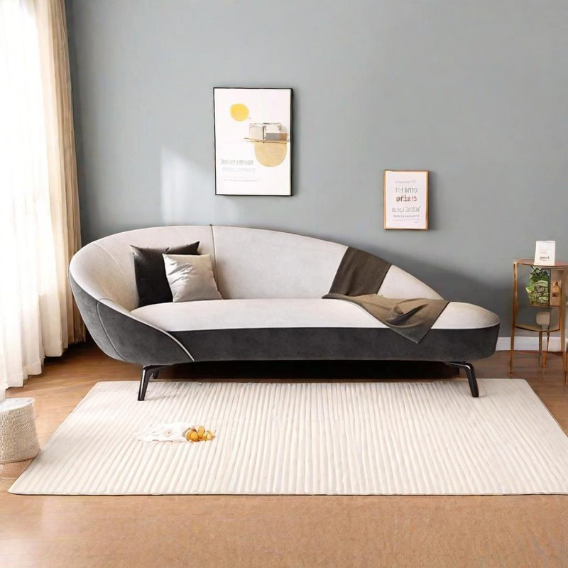 Chaise longue en tissu doux, Beige White/Black, Left Hand Facing