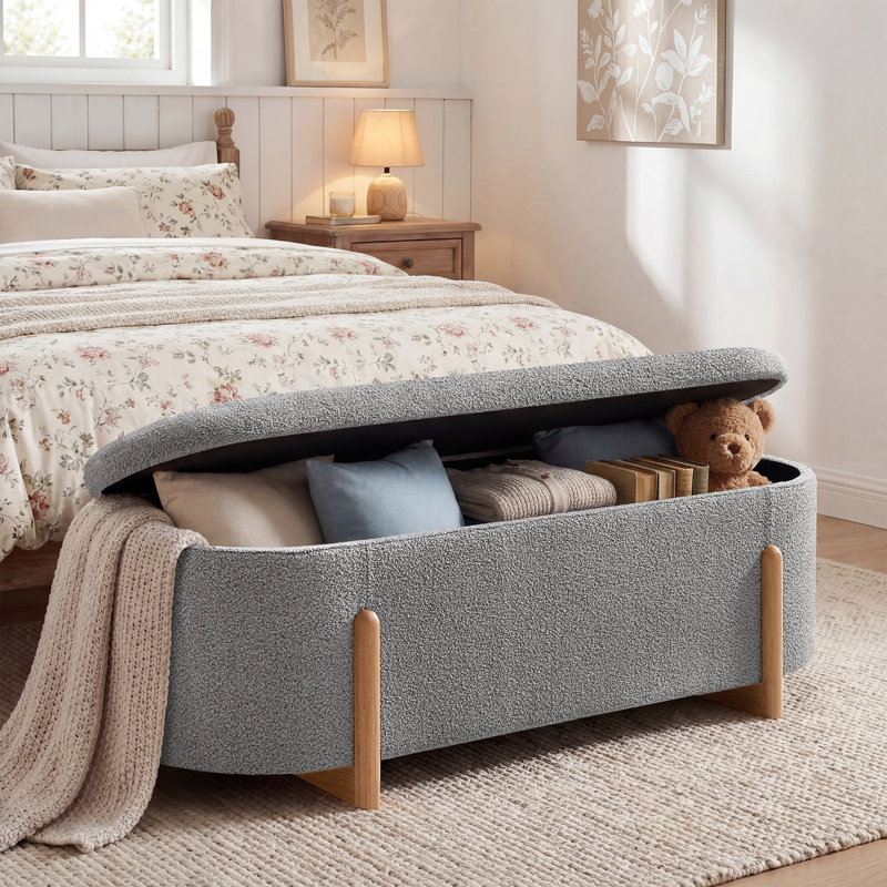 Banc de rangement rembourré 51,2 po, Gris clair
