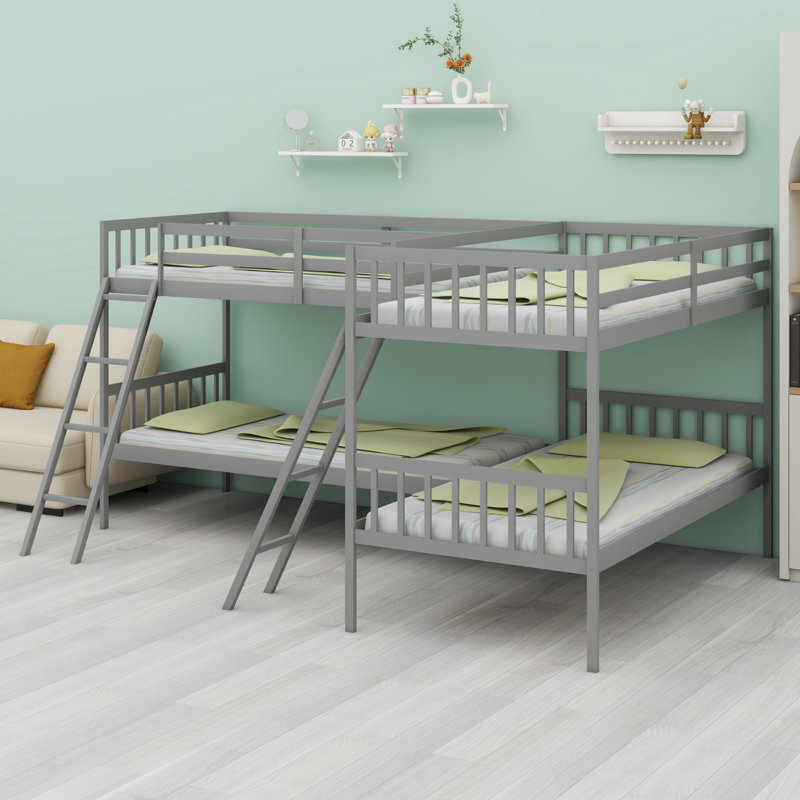 L-Shaped Bunk Bed With Ladder, Grey