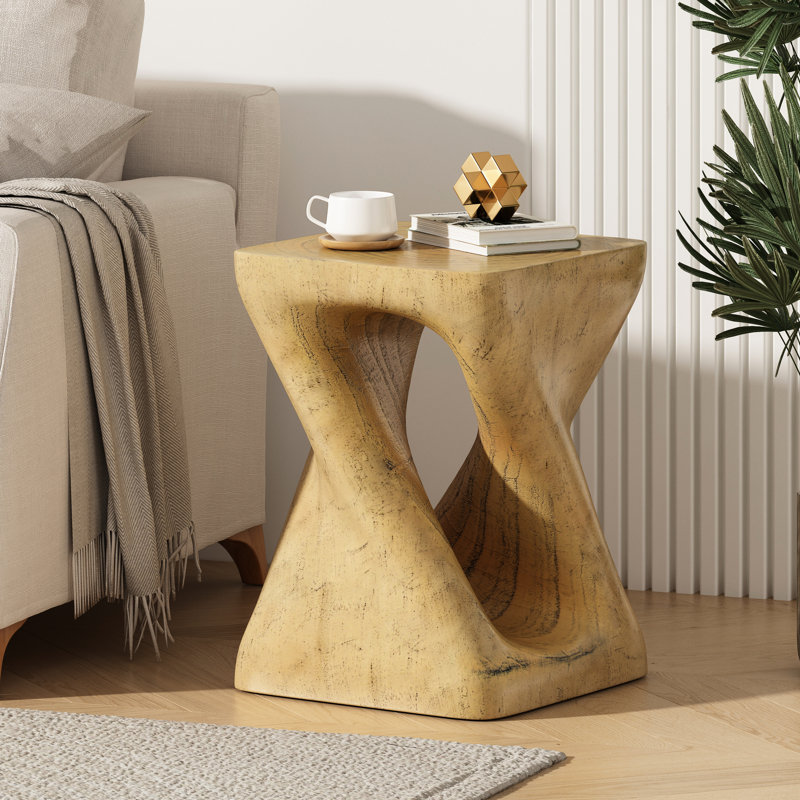Table d'appoint à forme torsadée, aspect bois, aspect naturel, eau, convient aux espaces de salle à manger et de détente, capacité de 200 lb, conception couleur de 11,98 po x 11,98 po x 17 po, utilisation intérieure ou extérieure, supporte les plantes