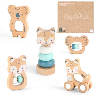 Wooden Baby Rattle Set Blue