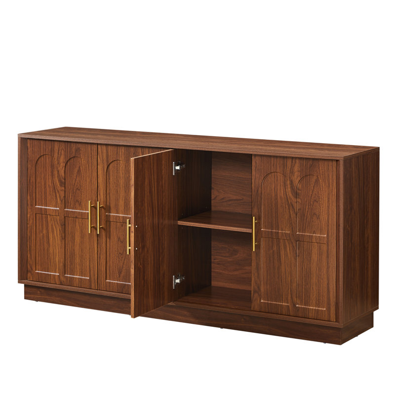 66.5'' Wood Buffet Sideboard With 4 Arched Doors, Modern Storage Cabinet, Brown