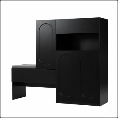 Elegant 2-in-1 Shoe Cabinets with Soft Cushion, Modern Storage Bench with Arched Doors & Rebound Devices, Versatile Shoe Rack Organizer with Adjustable Shelves for Hallway, Living Room,