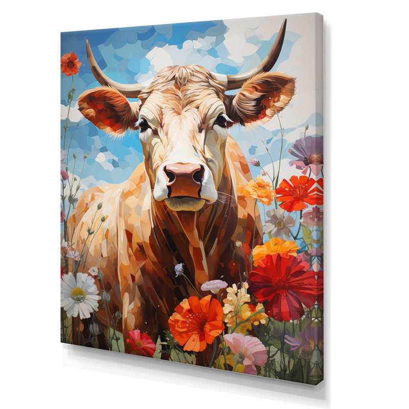 «Mahadeo Cow Floral Grazing I», reproduction d'art sur toile, H 32 po x l 24 po x P 1 po, Toile tendue