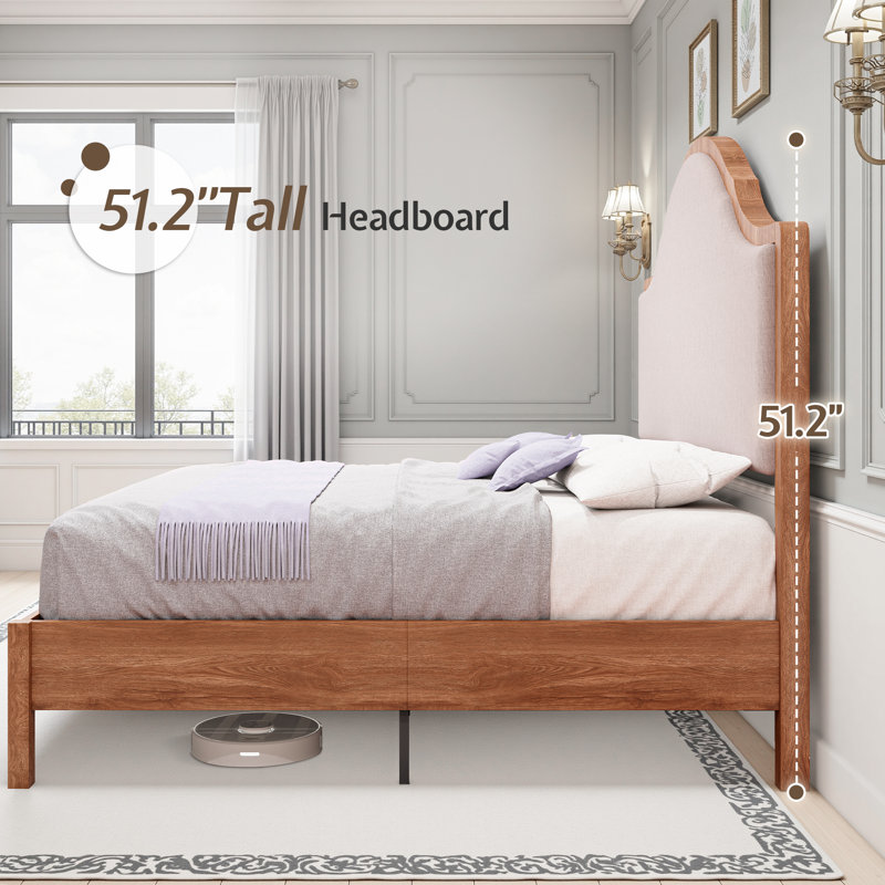 Farmhouse Solid Wood Bed Frame, Light Brown, King