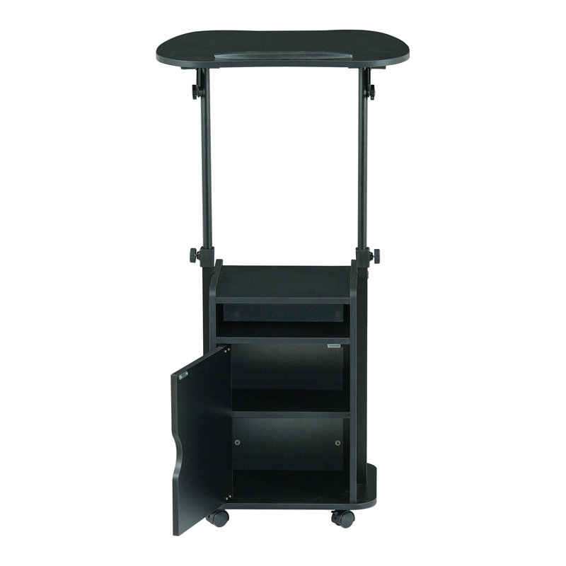 Chariot pour ordinateur portable réglable avec rangement assis et debout, noir