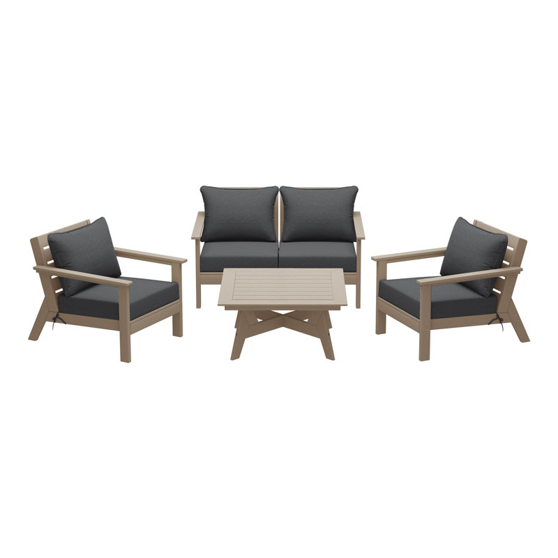 Ensemble de conversation à assise profonde 5 pièces, Noyer, Gris