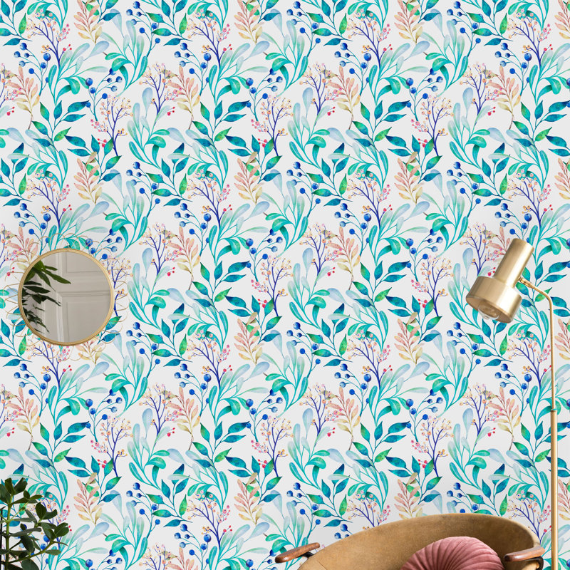 Rouleau de papier peint à peler et coller Bartels Leaves, Branches and Berries, L 16,67 po x l 25 po