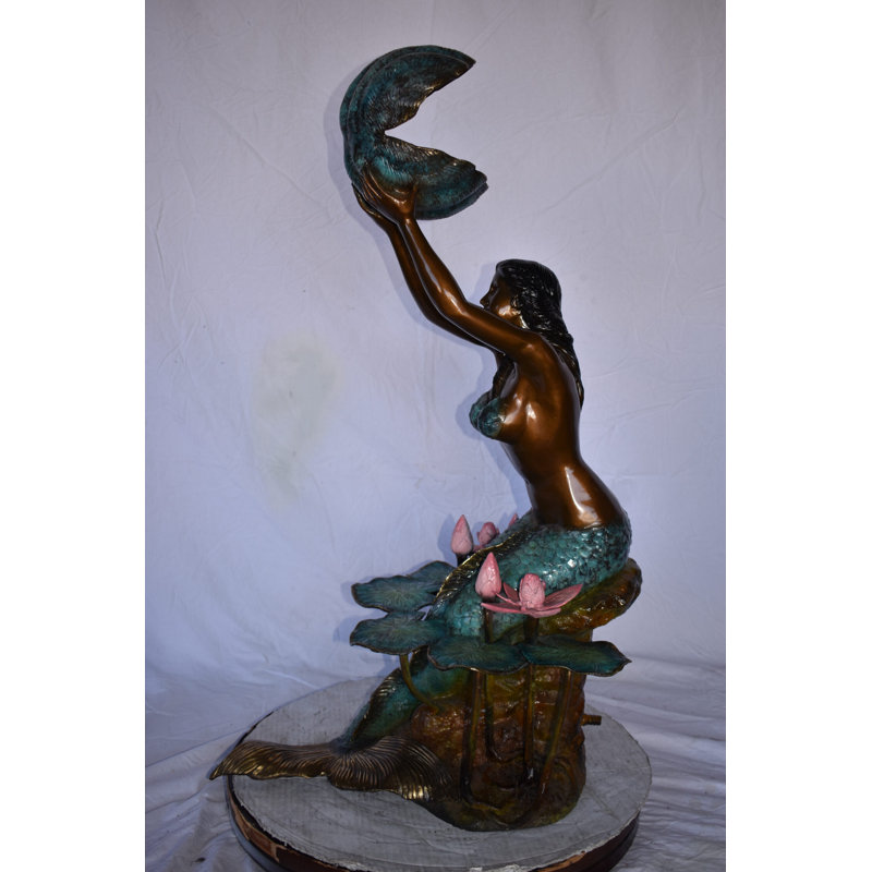 Mermaid Holding A Shell Upright Water Fountain Made Of Bronze 19"X 26" X 40"H