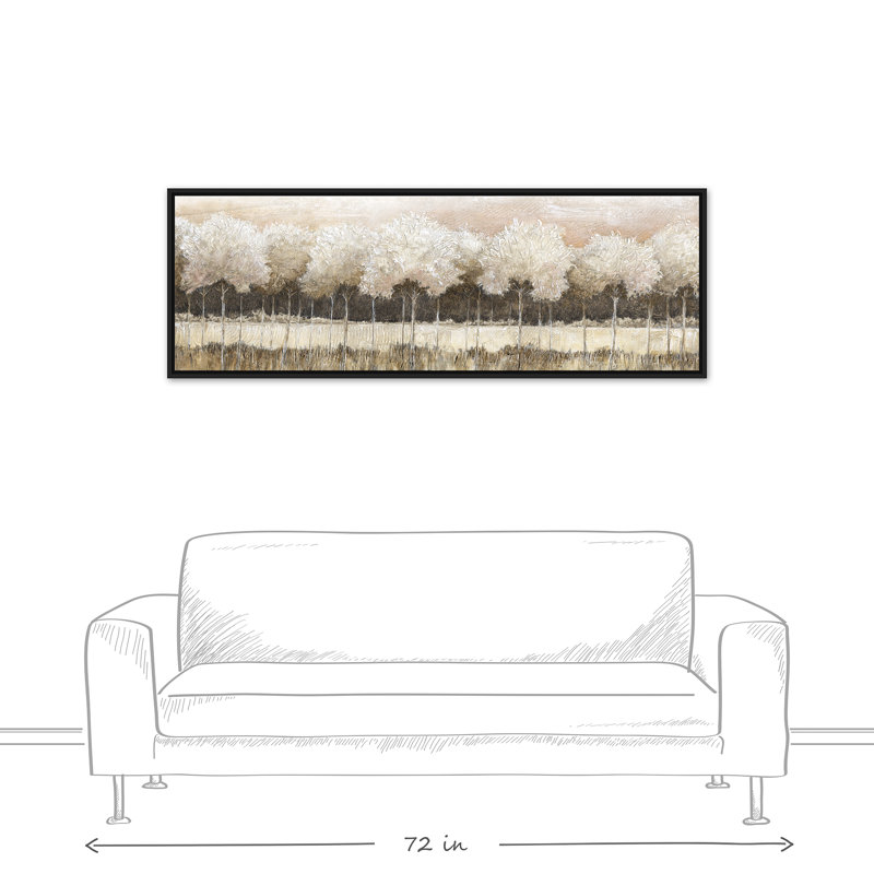 " Neutral Treescape ", Black Floater Frame Canvas, 21.75" H x 61.75" W x 1.75" D