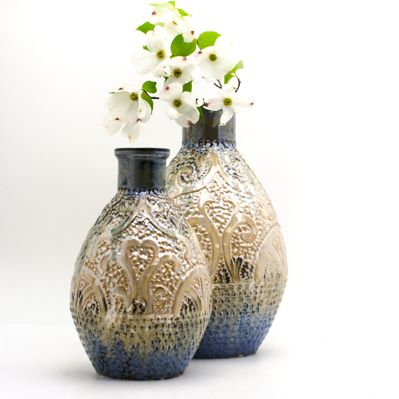 Seaborne Reactive Glaze Decorative Vase, 15.75" H x 10" W x 10" D