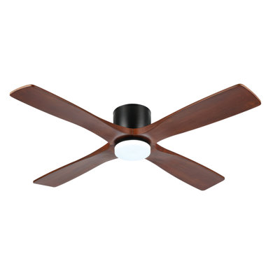 48 In. 4 Solid Wood Blades Indoor Flush Mount Ceiling Fan With Light Kit And Remote
