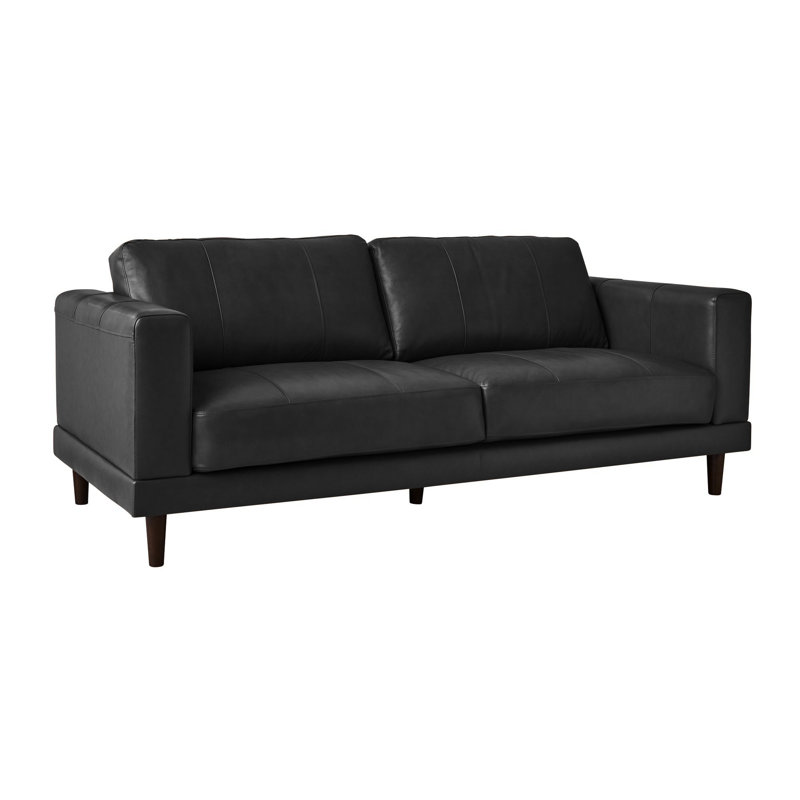 Fulks 84'' Leather Sofa, Charcoal Genuine Leather