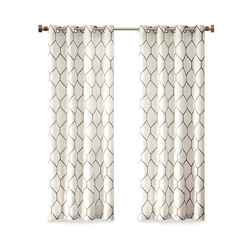 Metallic Geo Embroidered Curtain Panel(Only 1 Pc Panel), Ivory/Blue, 50" W x 84" L