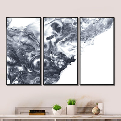 «Black and White» Silver Abstract I - ensemble de 3 impressions sur toile