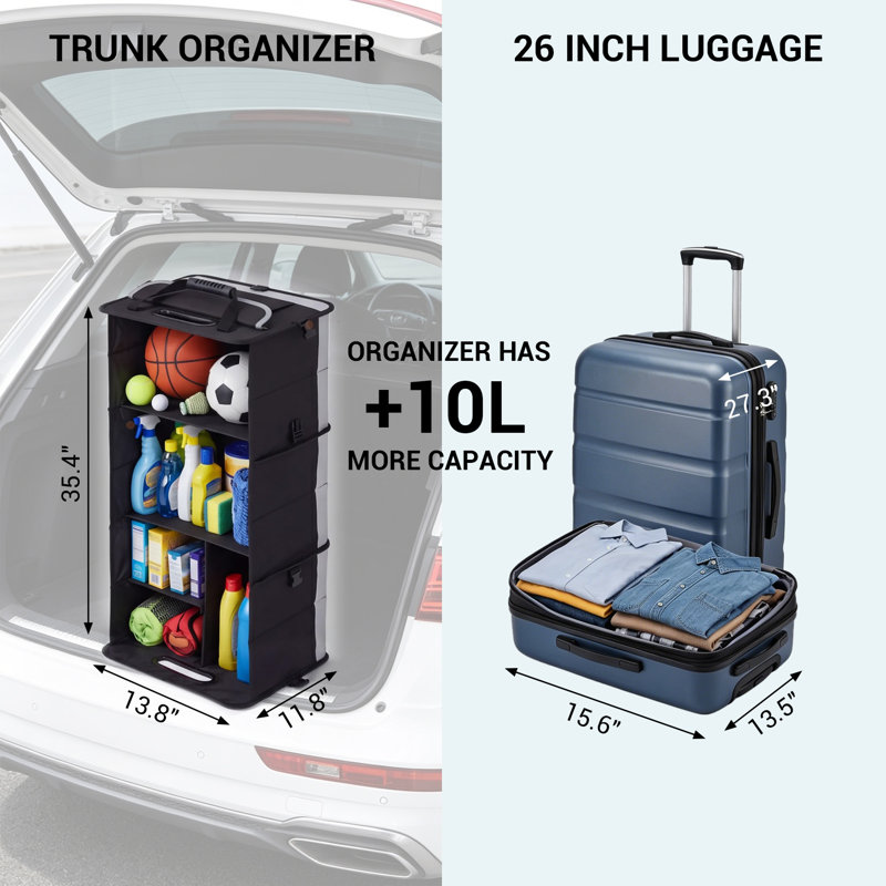 Organisateur de coffre pour VUS, noir-gris, 35,4 po x 13,8 po x 11,8 po, avec poignée et couvercle, 3 compartiments, pliables et antidérapants, pour l'organisation du rangement du coffre de voiture