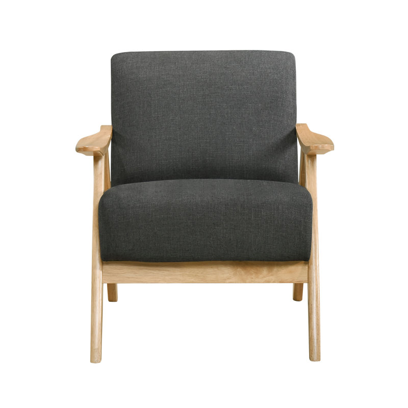 Modern Dark Gray Fabric Upholstered Accent Chair with Natural Solid Rubberwood Frame, Rembourrage en mousse grise