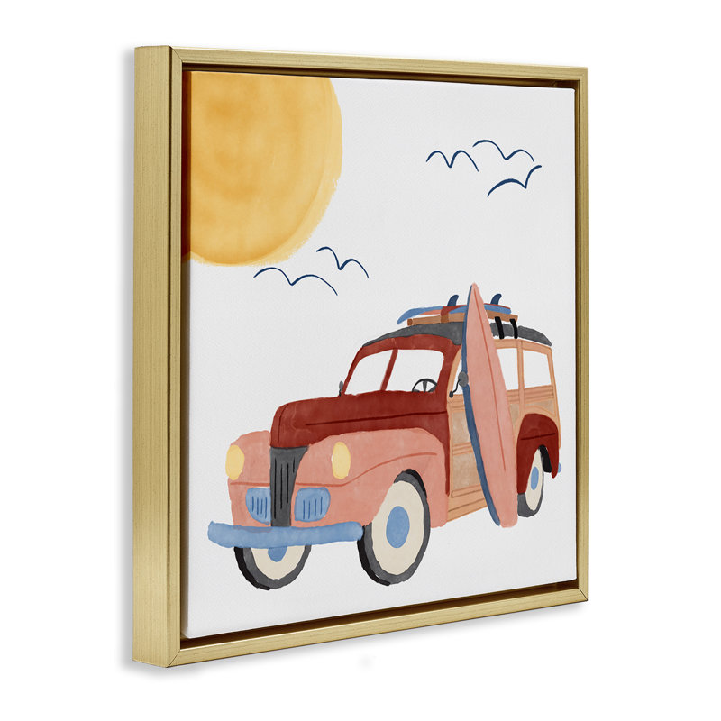 «Summer Surf Wagon» par Carrie Cantwell, Cadre flottant métallique doré, H 18 po x l 18 po
