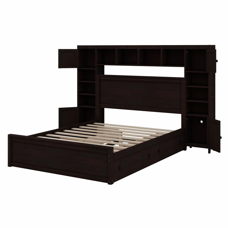 Lit avec armoire tout-en-un, tablette et douilles, tiroirs