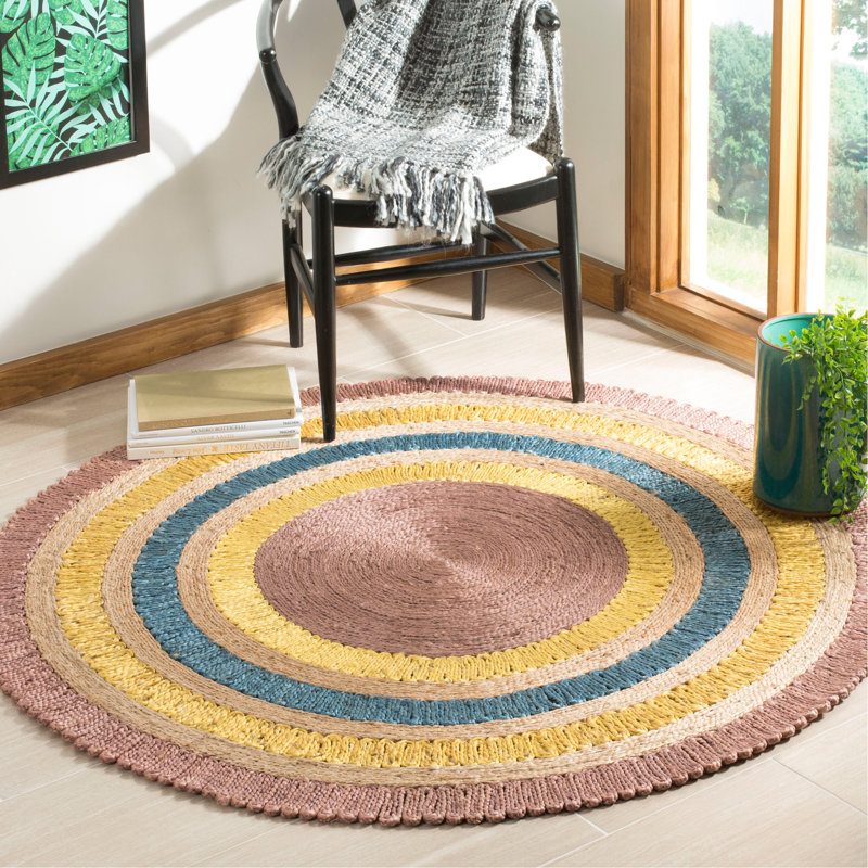 Tapis en jute tissé à la main jacques, Rond 7 pi