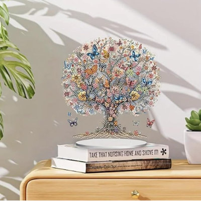 Vermontville 5D DIY Floral Butterfly Tree Diamond Painting Kit Rhinestone Acrylic Table top Ornament Decoration
