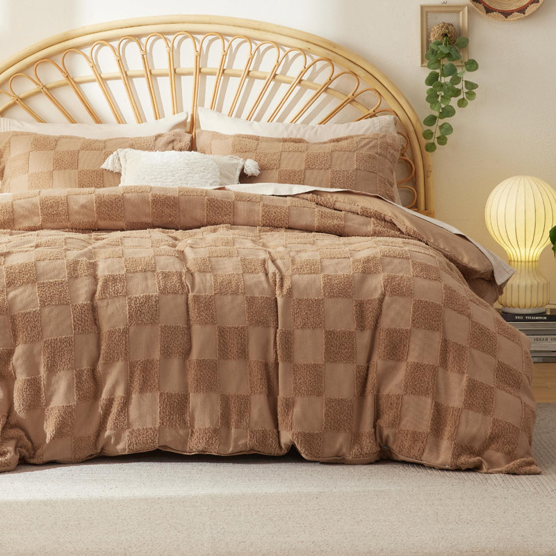 Housse de couette en jacquard, motif géométrique, Housse de couette pour grand lit + 2 taies d'oreil, Beige