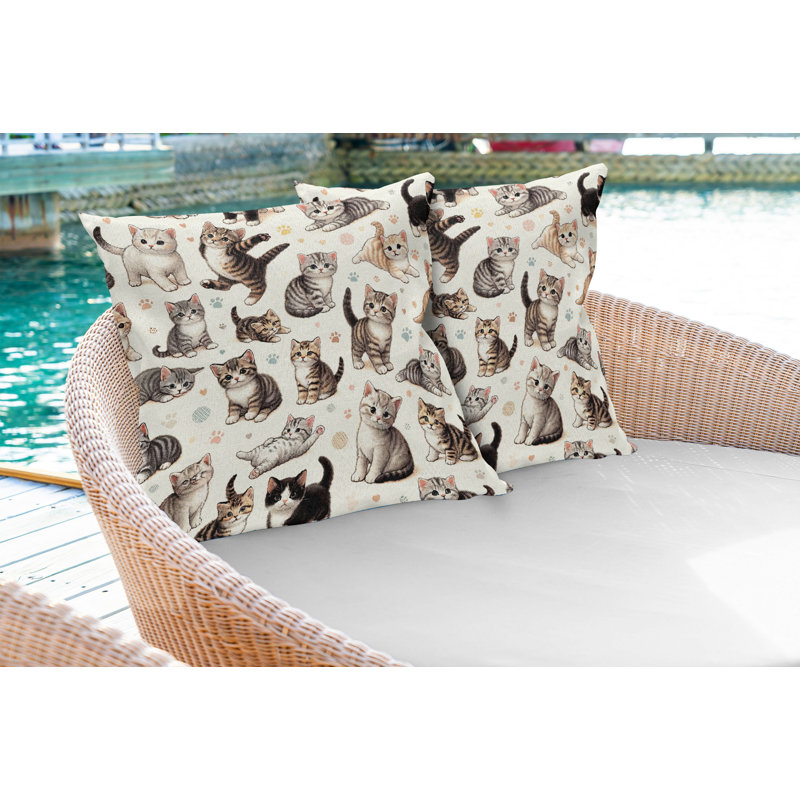 Ensemble de 2 housses de coussin Ambesonne pour chat blanc cassé taupe et gris, Carré, H 20 po x l 20 po