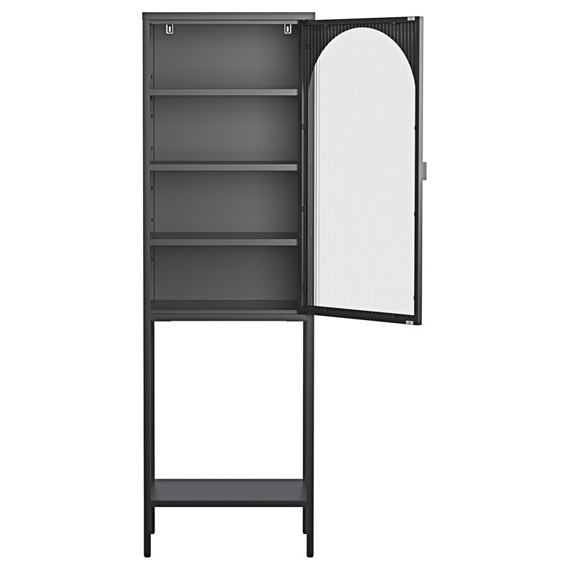 Black Metal and Glass 5-Tier Adjustable Bookshelf Cabinet