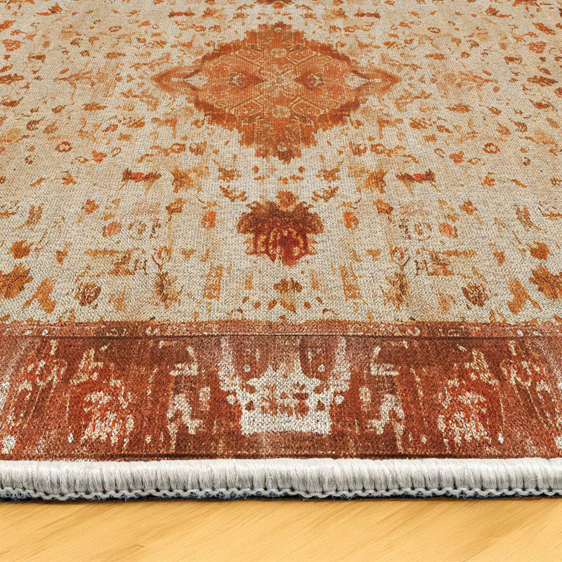 Tapis marocain beige en coton et polyester à imprimé numérique Nomadia, Rond 3 pi 4 po