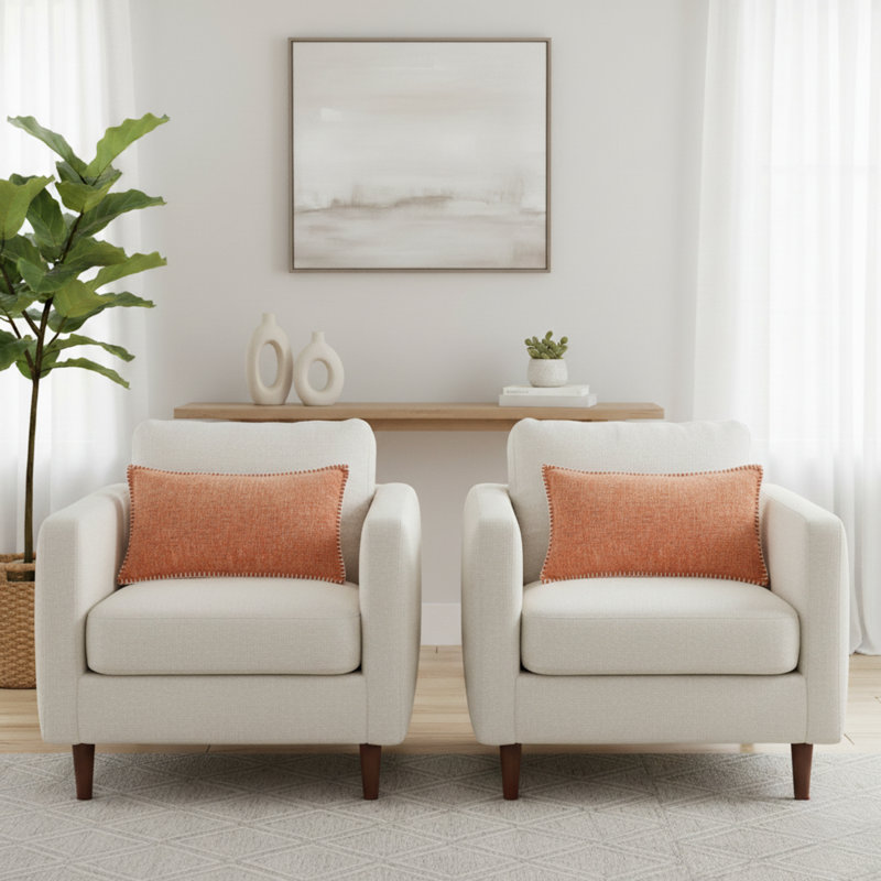  Housses de coussin lombaire 12 po x 20 po | Housse de coussin rectangulaire douce en chenille (ensemble de 2), Orange chiné