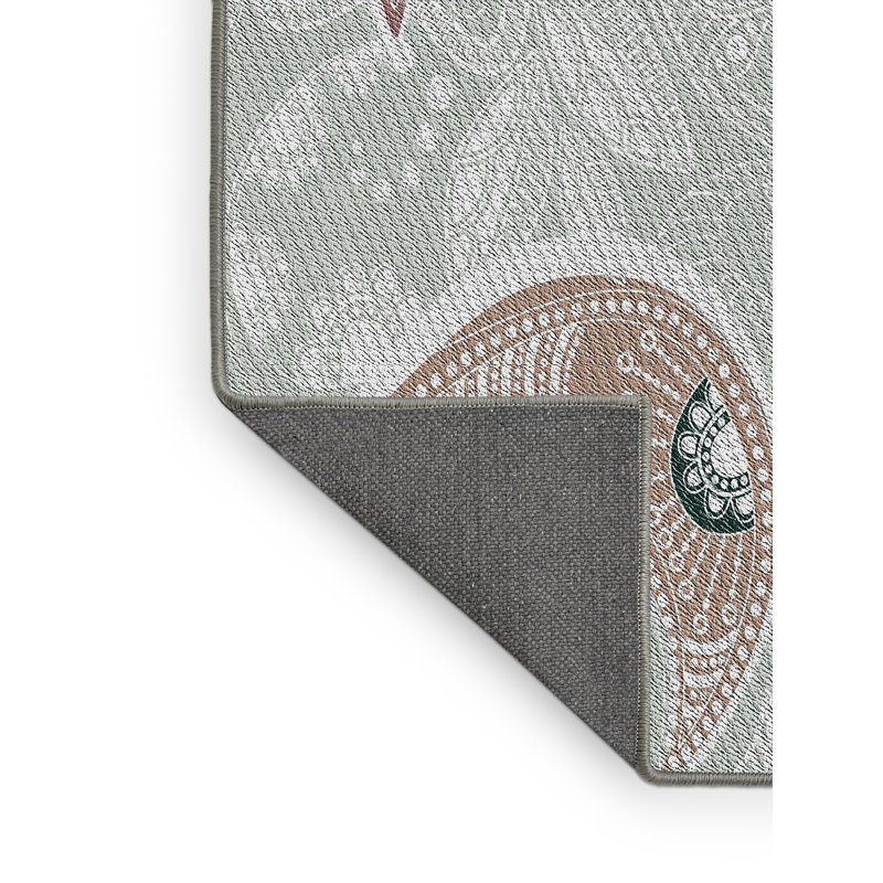 Tapis vert / gris / blanc cassé tissé à la machine, Rectangle 5 pi x 7 pi