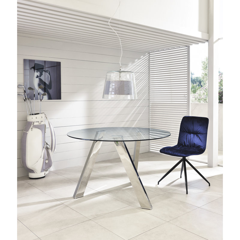Tristani Round Glass Top Dining Table, Chrome