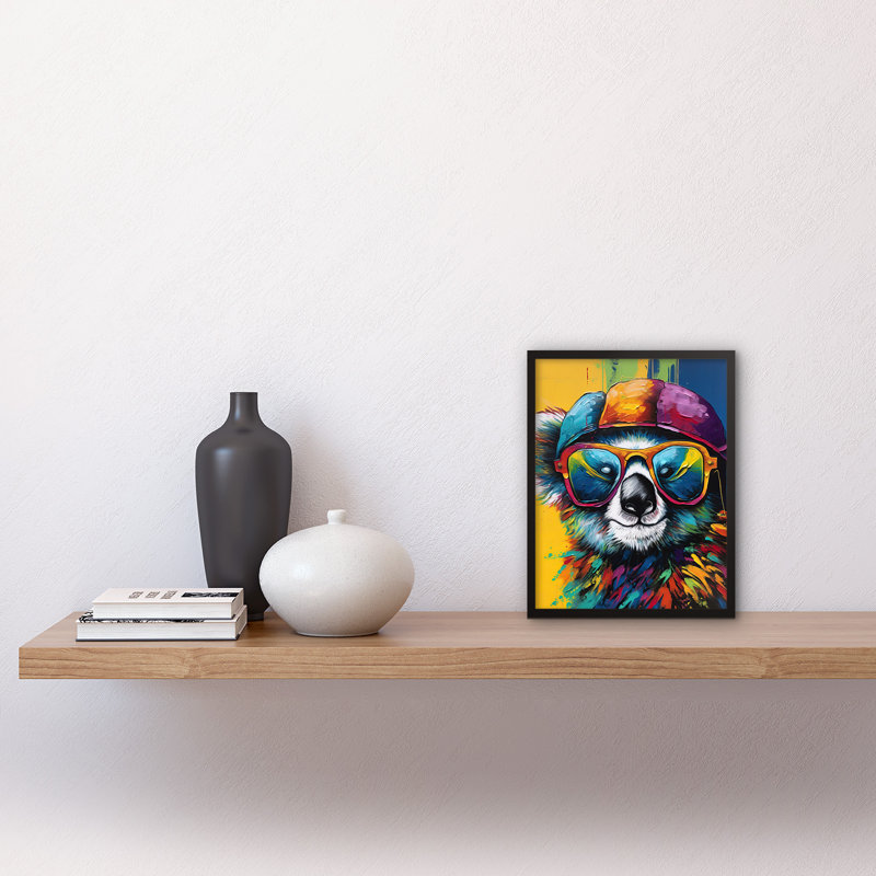 Lian Rainbow Koala Bear With Sunglasses And Hat Modern - Single Picture Frame Print