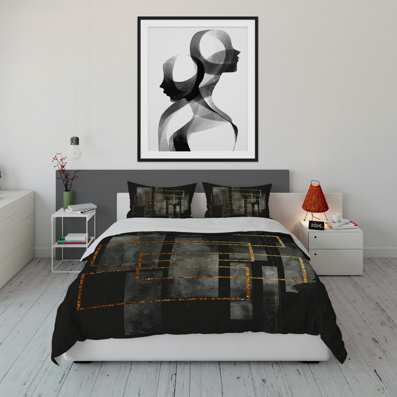 Twill Geometric Shapes Duvet Cover, King Duvet Cover + 2 King Pillowcases