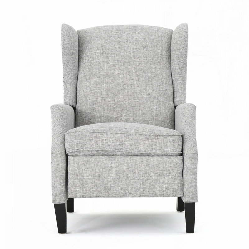 Boruta 26.5" W Manual Push Back Wing Chair Recliner, Light Gray Polyester Blend