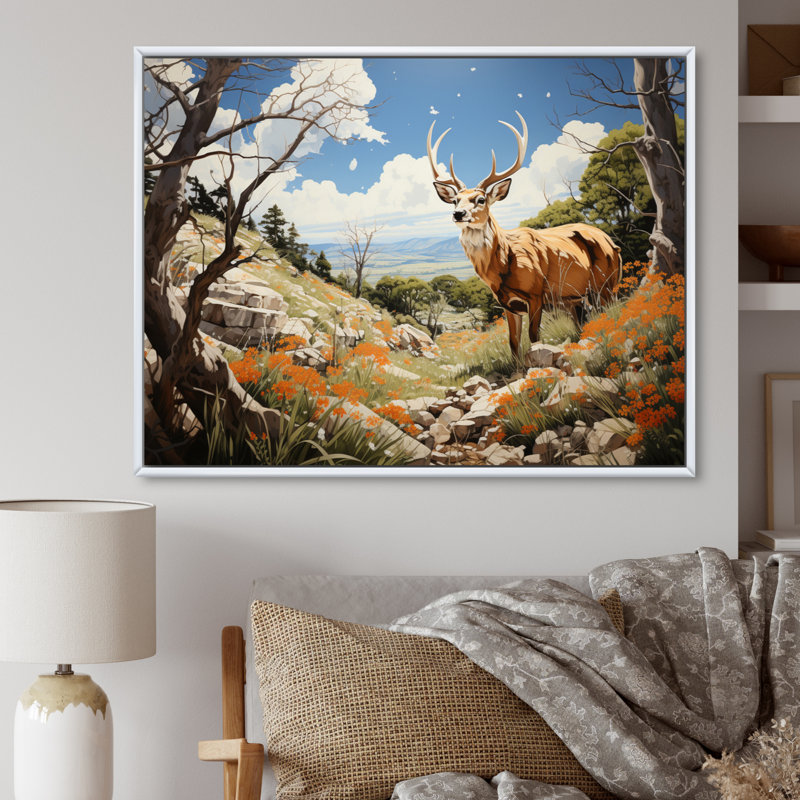 Paysage d'antilope de Baylaa - impression, Cadre flottant blanc, H 34 po x l 44 po x P 1,5 po