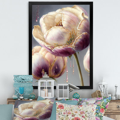 Crème et mauve tulipe II - reproduction d'art sur toile encadrée