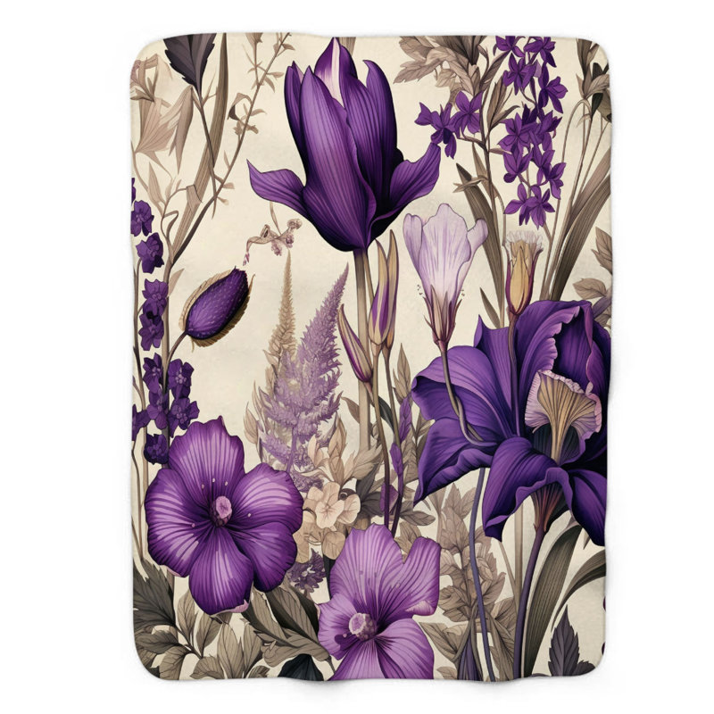 Mulberry Flowers - Couverture sherpa de qualité supérieure 1 pièce, Lit simple