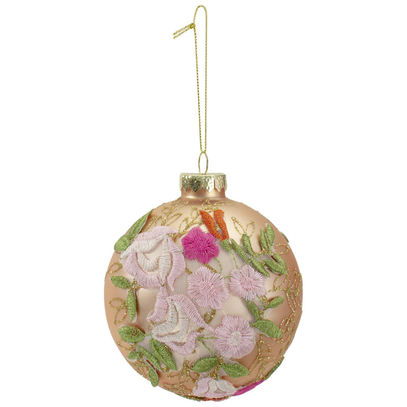 Ornement de Noël boule de verre rose, H 4 po x l 4 po x P 4 po