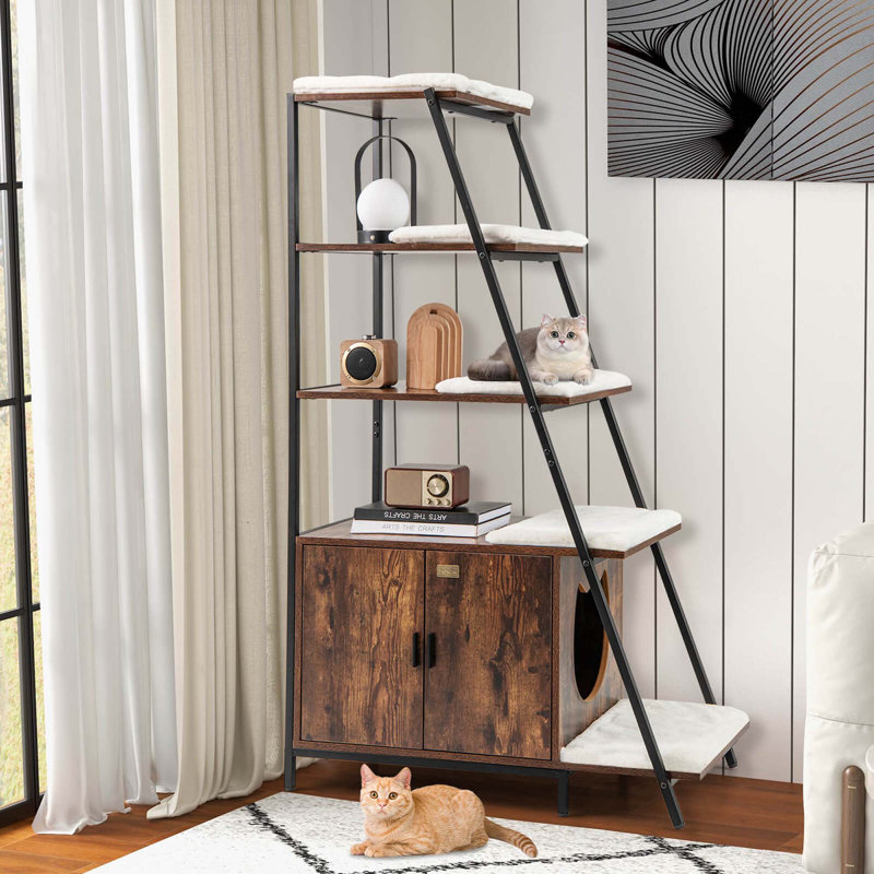 Meuble de rangement pour chat 2-en-1 pour animaux de compagnie, Noir / brun