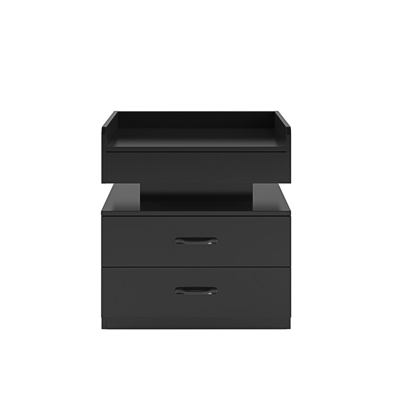 1 Set Nightstand With Adjustable LED Strip Light, Black