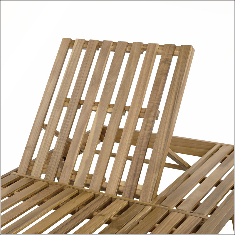 2/3 Foldable Acacia Wood Lounge Chair with Adjustable Backrest and Flat Storage Surface for Backyard, Pool, Garden, and Patio
