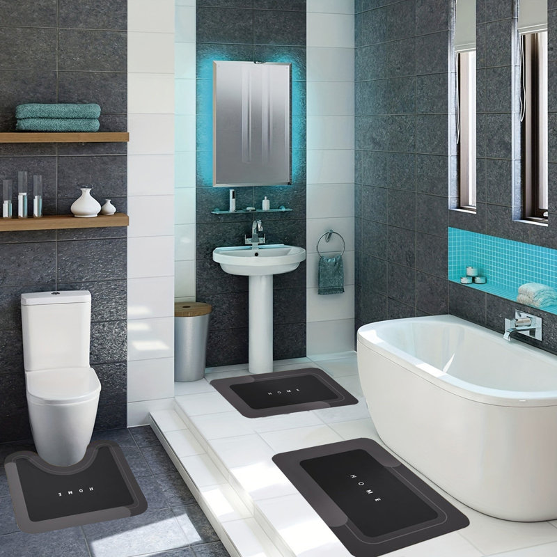 Ensemble de tapis de salle de bain 3 pièces, Noir