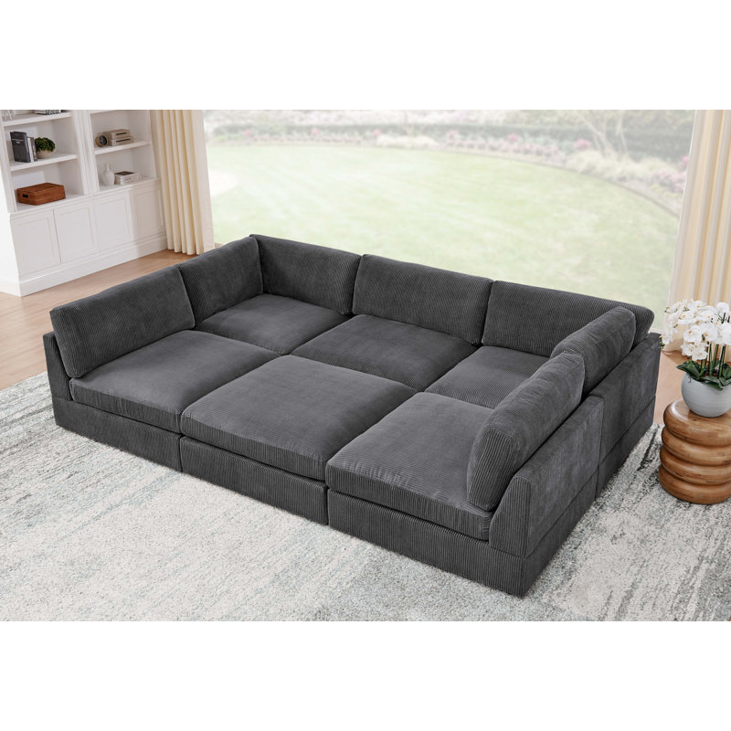 Canapé modulaire en velours côtelé Archmouth, Gris foncé, H 34 po x l 131 po x P 127 po