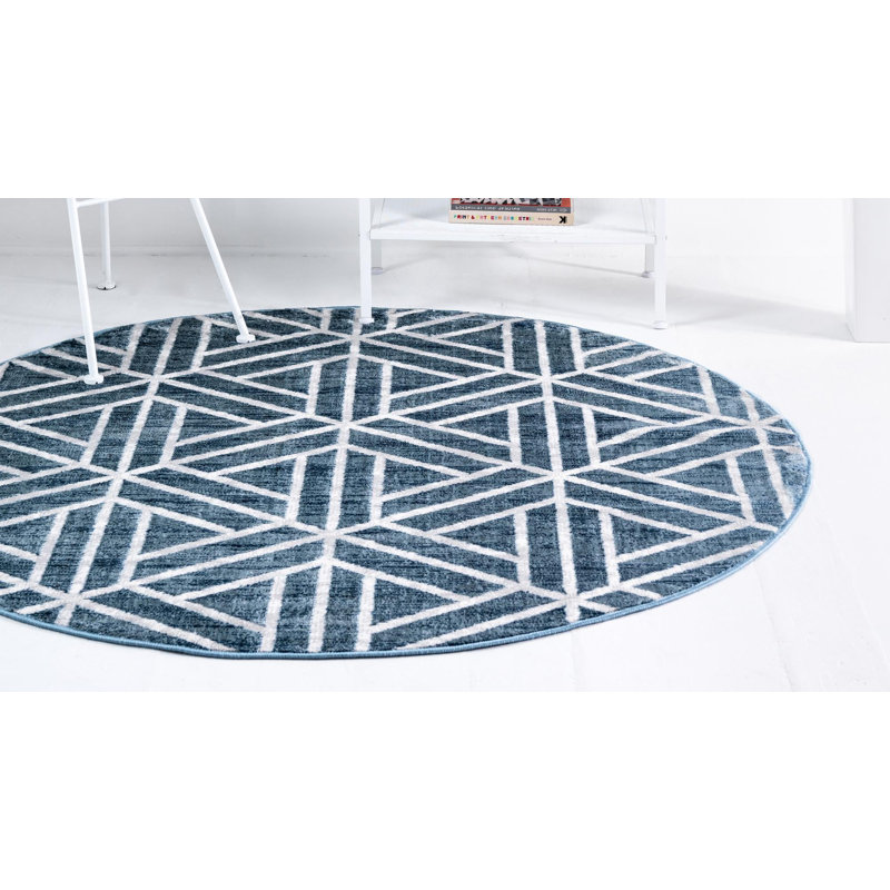 Tapis contemporain Eshin de couleur turquoise, Rond 7 pi