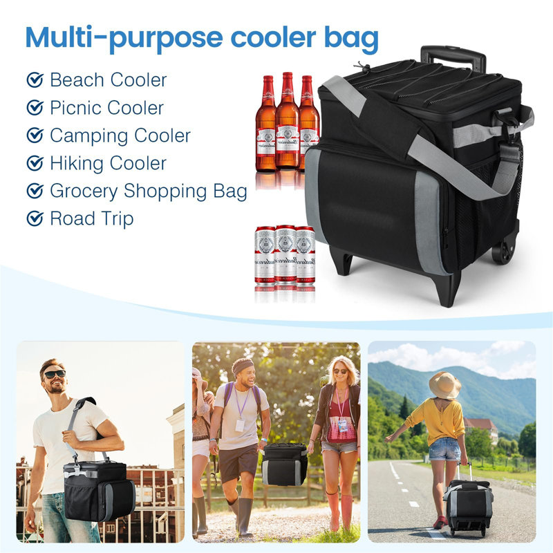 Ebern Designs Picnic Tote Bag Cooler with wheels in Black